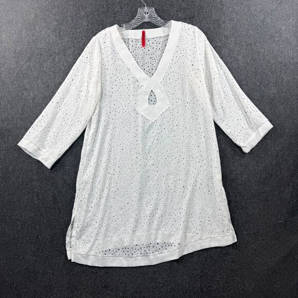 Spanx Cover Up Women's Small White Keywhole Cutout 3/4 Sleeve Relaxed Beach Pool - Picture 1 of 8